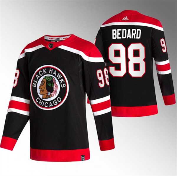 Mens Chicago Blackhawks #98 Connor Bedard Black Stitched Hockey Jersey Dzhi